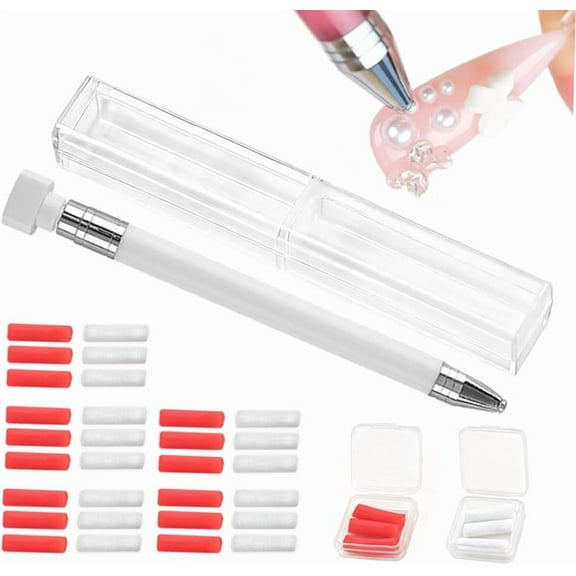 2025 New Automatic Refillable Wax Pen for Diamonds Art | Dual-Tip Nail Tool with Push-Button Wax Dispenser | Ergonomic Grip for Rhinestone & Bead Placement | DIY Craft & Nail Art Accessories