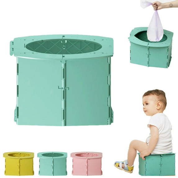 2025 New Baby Whisper Travel Potty, Upgraded Portable Potty, 8.6*5.5In Foldable Potty Seat with Cleaning Bags, Reusable Toilet for Outdoor Camping, Travel, Toddler Potty Seat (Green)