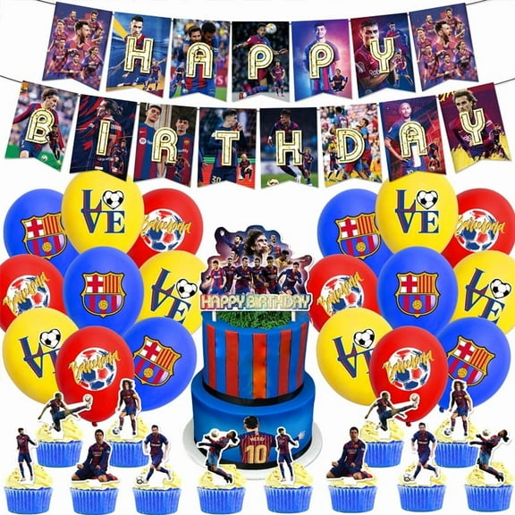 2025 New Barcelona Theme Birthday Party Decorations, Barcelona Fan Football Team Birthday Banner Cake Topper Balloons, Suitable for Parties and Birthdays