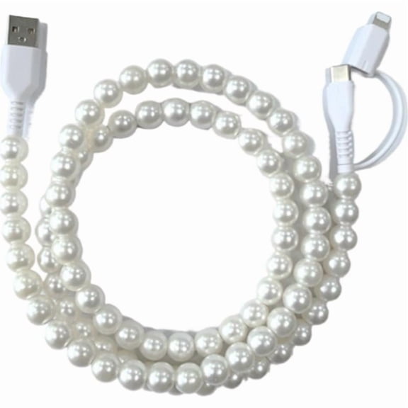 2025 New Beaded Charging Cord, 2 in 1 Bead Charger Cord, Colorful Pearl Dazzle Bead Phone Charge Cable, 33ft USB Cable Type C for Most Smartphones& Electronic Devices