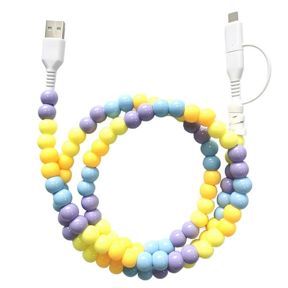 2025 New Beaded Charging Cords, 3.3FT Cute Colorful Charger Cable, 2 in 1 Multi Charging Cable USB C Cable, 66W Fast Charging & Data Sync Cable for iOS and Android Devices