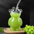 thumbnail image 1 of 2025 New Bear Straw Cup – 11oz Adorable Glass Bear Mug, Perfect for Thanksgiving Drinks, Christmas & New Year Cheer, 1 of 8
