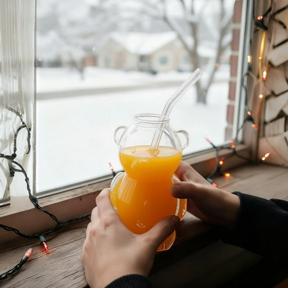 2025 New Bear Straw Cup – 11oz Food Grade Glass with Straw, Perfect for Daily Coffee or Milk Tea Enjoyment