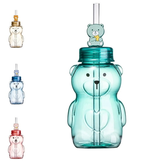 2025 New Bear Straw Cup, Bear Cup 2025 Cute Bear Cup with Lid and Straw, New Plastic Drinks Sippy Bear Cartoon Clear Mugs for Birthday Christmas Valentine's Day Gift Pink