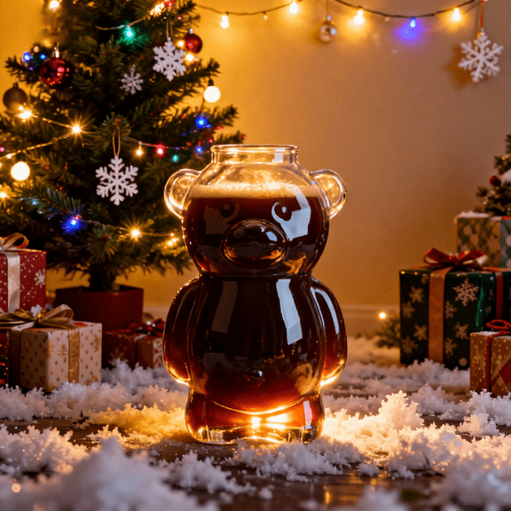 2025 New Bear Straw Cup Glass Mug, 11oz Bear-Shaped Cold Cup, Glass, Ideal for Iced Coffees, Cold Brews, and Cocktails, Perfect Christmas Gift,(1 Bear Cup)