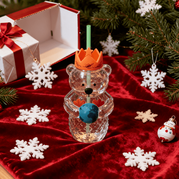 2025 New Bear Straw Cup Glass Mug,Cartoon Bear Shaped Coffee Mug, for Coffee Cocktail Drinks, Bear Design Glassware Xmas Gift for Friends Family | 20 oz KTFgvq