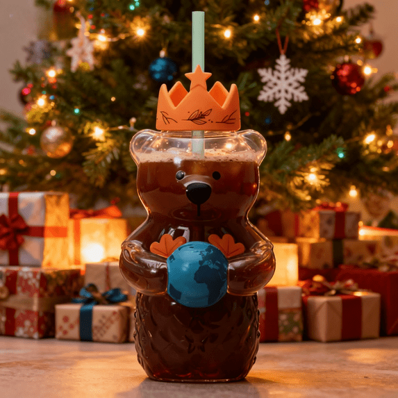 2025 New Bear Straw Cup Glass Mug, Mug, Cartoon Bear Shaped Coffee Mug, for Coffee Cocktail Drinks, Bear Themed Glassware Xmas Gift for Friends Family | 20 oz KTFgvq