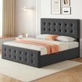 thumbnail image 1 of 2025 New Bed Frame with 4 Storage Drawers and Headboard, Linen Upholstered Platform Bed Frame with Wooden Slats Support, Button Tufted Design, No Box Spring Needed, 1 of 9