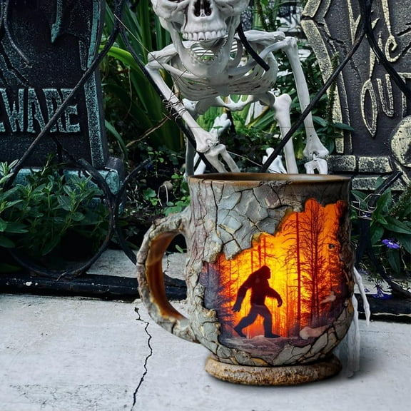 2025 New Bigfoot Forest Fire Mug, 3D Vintage Sasquatch Bigfoot Outdoor Coffee Gifts Cup Campfire Mug for Camping Kitchen Cryptid Believers Nature Lovers Mountain Hiking Camping Lovers