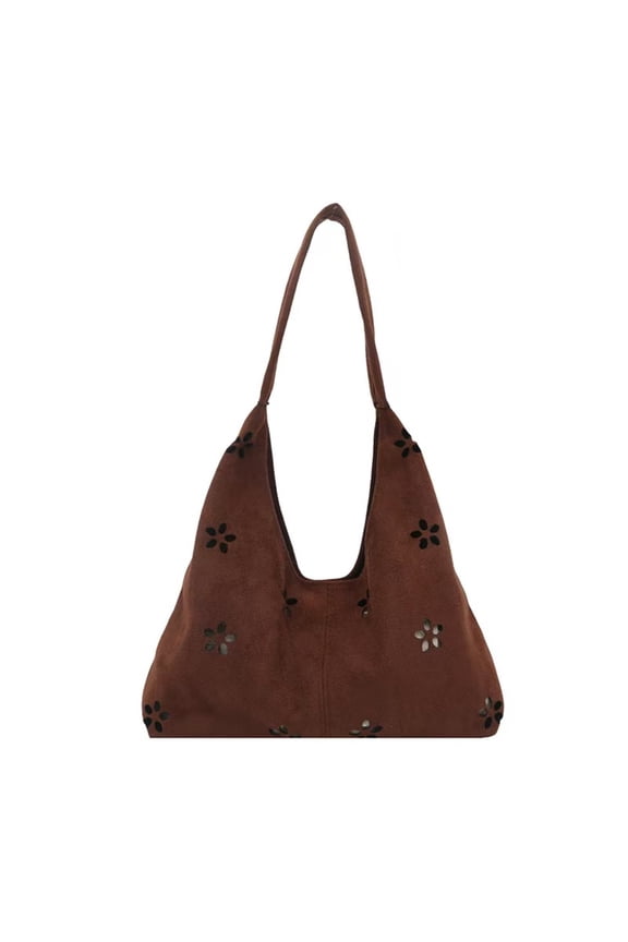 [2025 New] Black Floral Cut-Out Hobo Tote Bag for Women - Minimalist Design with Elegant Embellishment, Fashionable & Practical