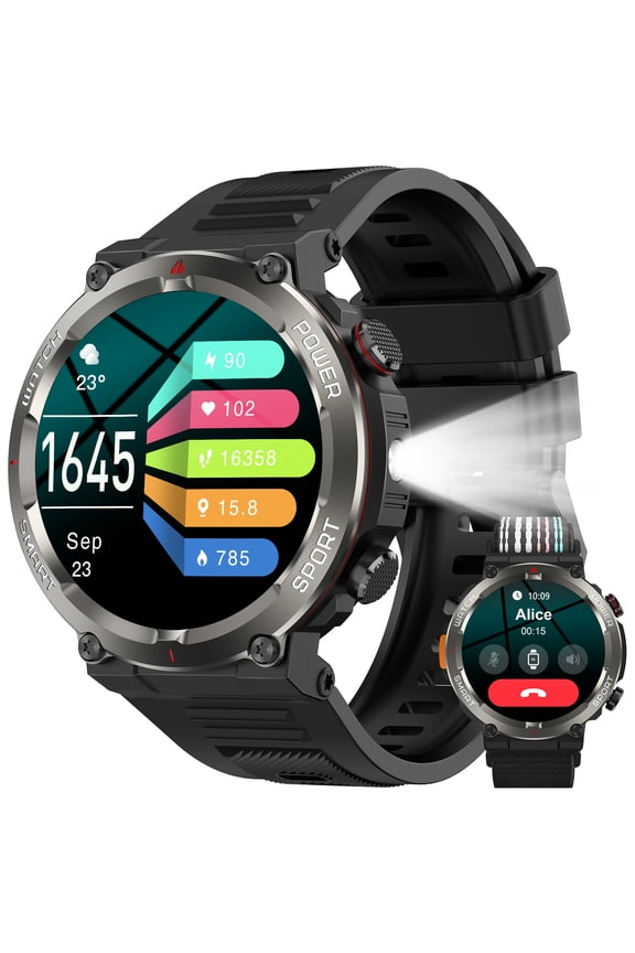 2025 New Blackview W50pro Waterproof Smartwatch with LED Flashlight Emergenc Waterproof Automatic Watch Chronograph Luminous Stainless Steel Moon Phase