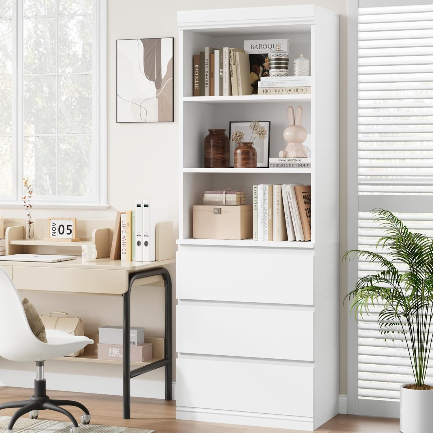 2025 New Bookcase with Drawers, 70.27 Inches Tall Bookshelf Farmhouse ...