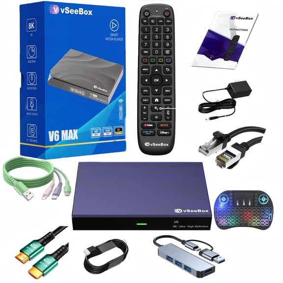 Newest 2026 vSeeBox V6 MAX , Android 14 Vsee TV Box with Accessory, 4GB+64GB, 8K HD & Voice Control