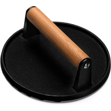 2025 New Burger Press, 7" Round & 8.2"X4.3" Rectangle Heavy-Duty Cast Iron Smash Bacon Press Meat Steak with Wood Handle for Griddle, Sandwich, Nonstick Pan