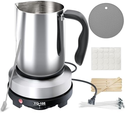 2025 New Candle Making Kit with Hot Plate, Candle Making Supplies with Wax Melting Pot, Stirring Spoon, Anti-Scalding Pad, Candle Wicks, Wooden Wick Holders, Candle Making Pouring Pot