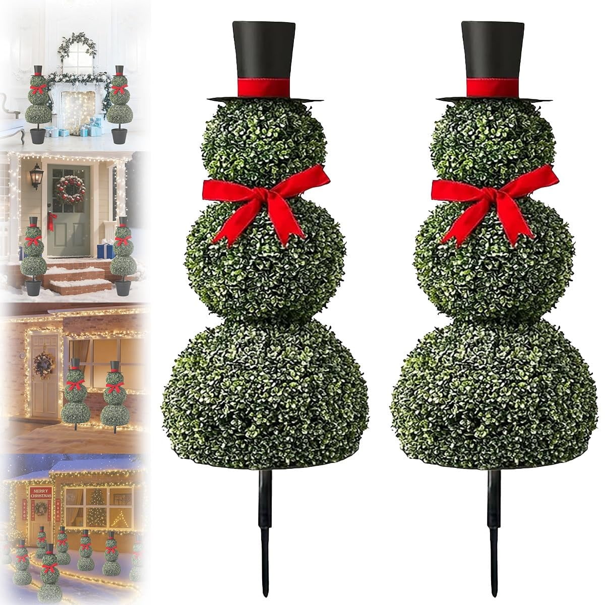 2025 New Christmas Snowman Topiary Outdoor, 2PCS 31.5in Artificial ...