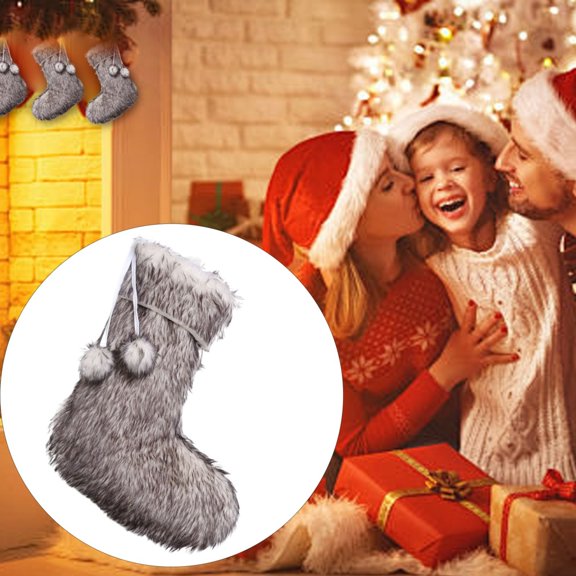 2025 New Christmas Stockings Brown Rustic Neutral Farmhouse Fireplace Hanging Decorations Plush Faux with Tassel Soft Xmas Stocking for Large Family/ Christmas Sock Pendant Decoration D