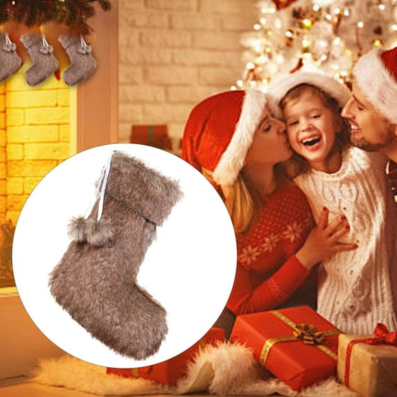 2025 New Christmas Stockings Brown Rustic Neutral Farmhouse Fireplace Hanging Decorations Plush Faux with Tassel Soft Xmas Stocking for Large Family/ Christmas Socks Pendant Decoration E