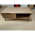 thumbnail image 1 of 2025 New Coffee Table, 2 Tier Farmhouse Coffee Desk with Sliding Wave Pattern Door and Storage, Modern Wooden Center Table for Living Room, Office, Outdoor, 1 of 2