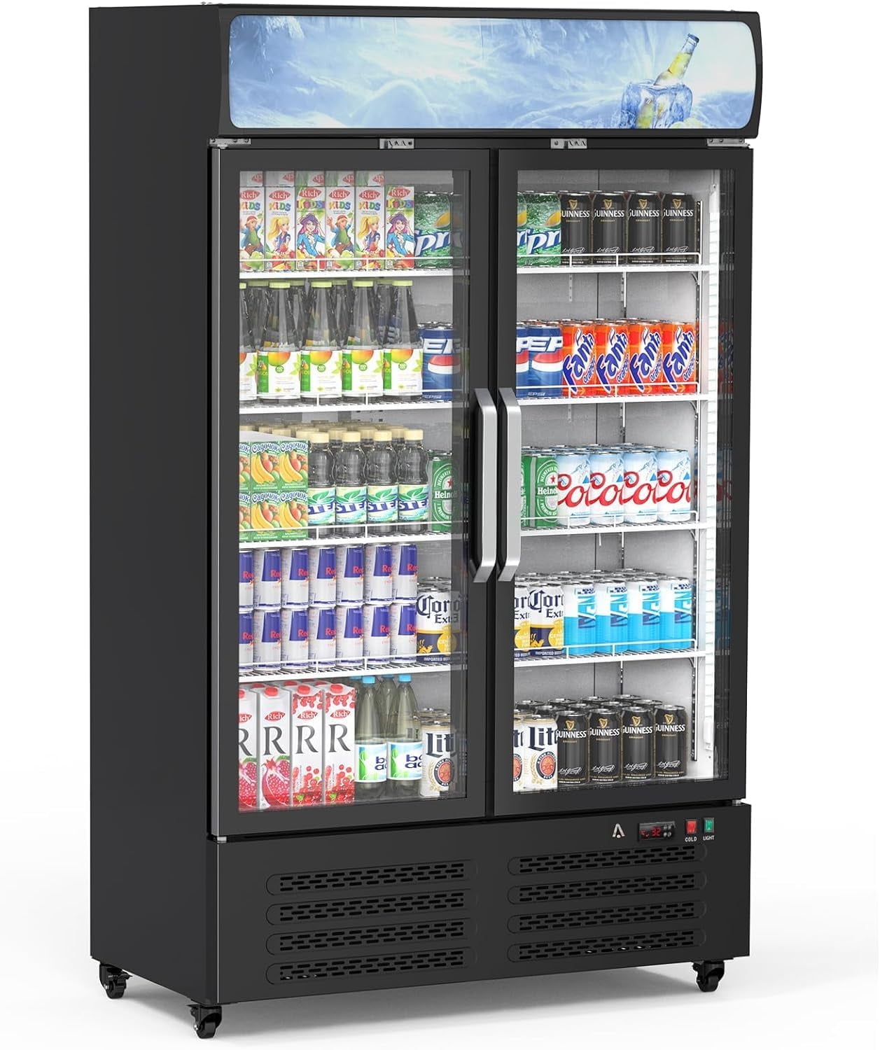 2025 New Commercial Refrigerator, 26 cu ft Capacity Glass Door Upright Display Fridge, Beverage Refrigerator and Cooler with Adjustable Removable Shelves and LED Light for Home, Store, Gym