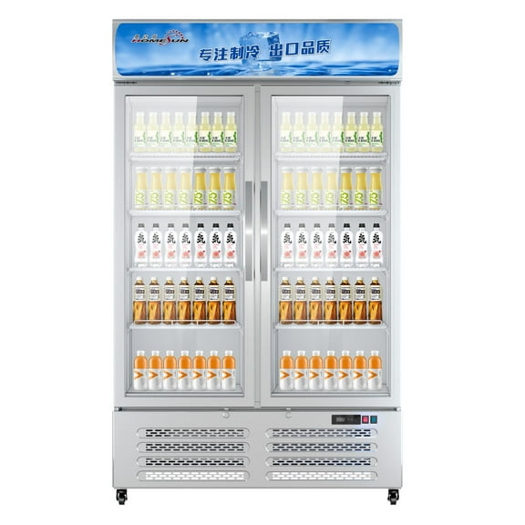 2025 New Commercial Refrigerators, 26 Cu.Ft. Upright Display Fridge, Beverage Cooler with LED Light, Adjustable Shelves, Glass Door Drink Refrigerator for Cafe, Grocery, Restaurant Use