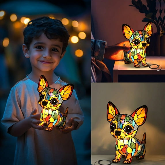 2025 New Corgi Lamp and Pug Lamps, Boxer Dog Lamp, Dogs Series Art Night Light, Retro Stained Resin Tabletop LED Night Light, 3D Cute Pet LED Table Lamps, Fun Gift for Dog Lover