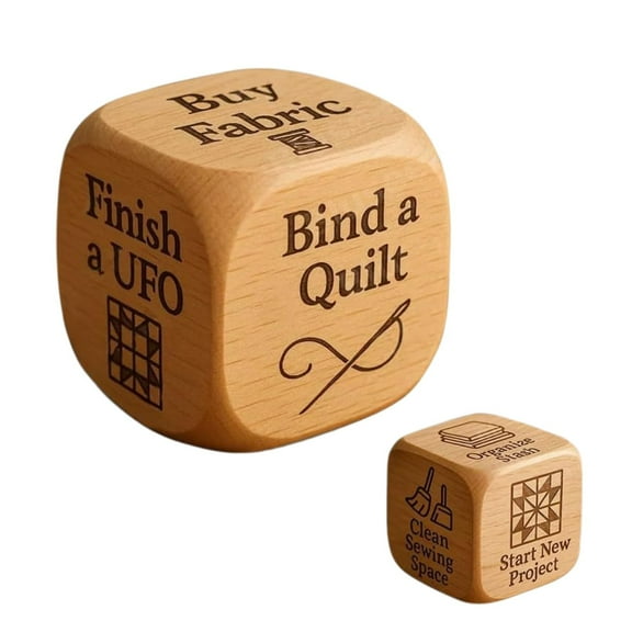 2025 New Creatives Quilters Decision Dice, Handmade Wooden Quilting Decision Dice with 6 Engraved Sewing Tasks, Quilter'S Dice Wooden Quilting, Quilt Decision Dice