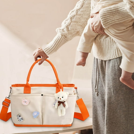2025 New Diaper Bag Tote Large Capacity Changing Bag with Insulated Pockets Stroller Straps, Bear Pendant