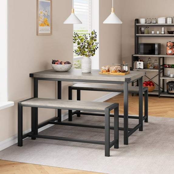 2025 New Dining Table Set for 4, 3 Piece Kitchen Table Set, Kitchen Table with 2 Benches, Rectangular Dining Table Set of 4, Kitchen Table Set for Small Space, Apartment
