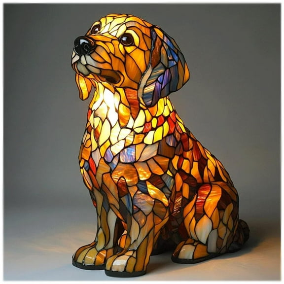 2025 New Dog Series LED Table Lamps Night Light Resin Stained Glass Lamp Retro Stained Resin Tabletop LED Night Light 3D Cute Pet LED Table Lamps Fun Gift for Dog Lover, D