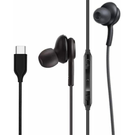 2025 New Earbuds Stereo in-Ear Headphones for Samsung Galaxy S25 S24 S23 S22 S21 S20, Note 10, 10+ - Designed with Microphone and Volume Remote Type-C Connector-Black