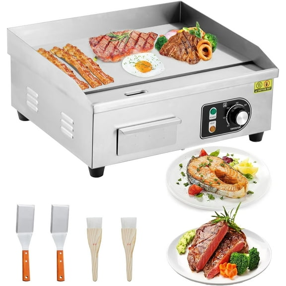 2025 New Electric Countertop Griddle, 1600W Commercial Flat Top Grill with Adjustable Temp Control, Stainless Steel Non-Stick Teppanyaki Griddle for Restaurant Kitchen, 110V (No Plug)