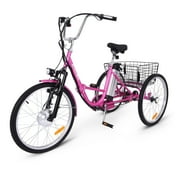 2025 New Electric Tricycle for Adults, 7 Speeds Folding Electric Trike, 24 / 26  3 Wheel Motorized Bicycle w/ 36V 10Ah Removable Battery, E Trikes with Large Basket, 330lbs Loading Capacity, 250W Moto