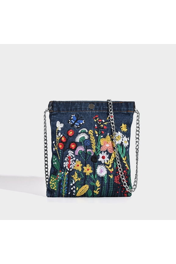 2025 New Embroidered Denim Bag for Women Street Style Personality Trend Student Flower 3D Shoulder Bag Design Bag Underarm Bag