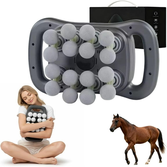 2025 New Equirelief Massager for Horses - 16 Head Massage Gun Deep Tissue with 3 Modes & 30 Intensities - Fascia Blaster for Back, Foot, Shoulders, Legs (16 Heads, A)