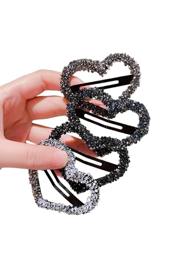 2025 New European and American Style Heart Hair Clip BB Side Clip Rhinestone Sequin Geometric Hair Accessory Headwear Hair Clip Back of Head Hollow Fashion Women's Hair Accessory