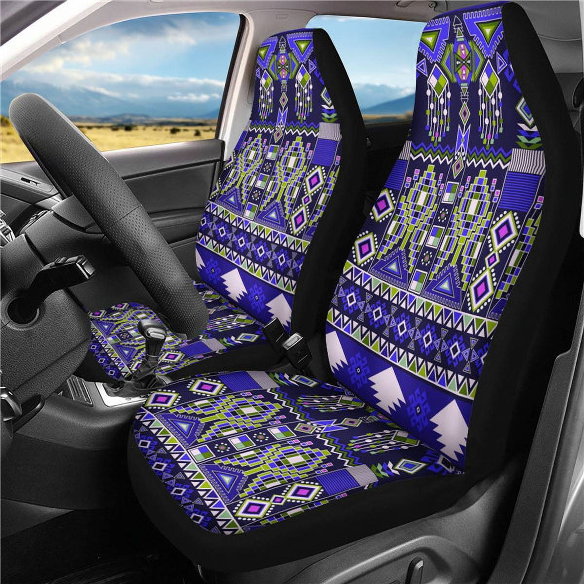 2025 New Fashion Ethnic Tribal Navajo Design Car Seat Covers for Women Car Accessories 2PCS Set Soft Front Seat Protector Cover