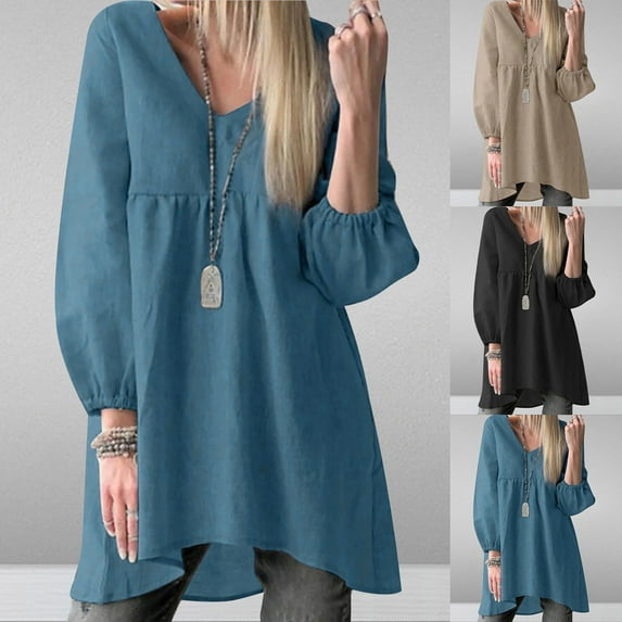 2025 New Fashion Plus Size Fashion Women V-Neck Long Sleeve Casual T-shirt Top Solid Blouse