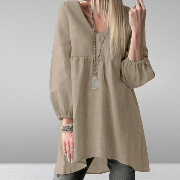 2025 New Fashion Plus Size Fashion Women V-Neck Long Sleeve Casual T-shirt Top Solid Blouse