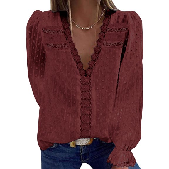 2025 New Fashion Plus Size Ladies' Fashionable Solid Color ChiffonV-neck Flared Long Sleeved Shirt