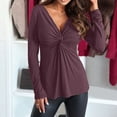 thumbnail image 1 of 2025 New Fashion Plus Size V-neck Twisted Base Shirt Elegant Casual T-shirt Solid Color Long Sleeved V-neck Top/shirt, 1 of 6
