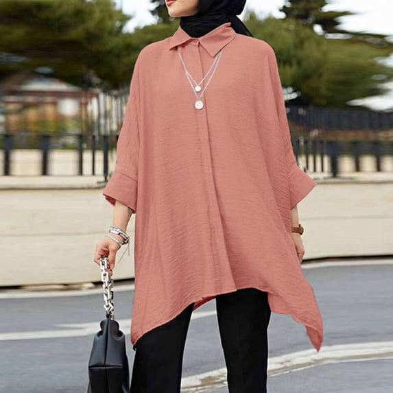 2025 New Fashion Plus Size Women'S Spring/Summer Solid Color Crew Neck-Point Sleeve Casual Shirt Top