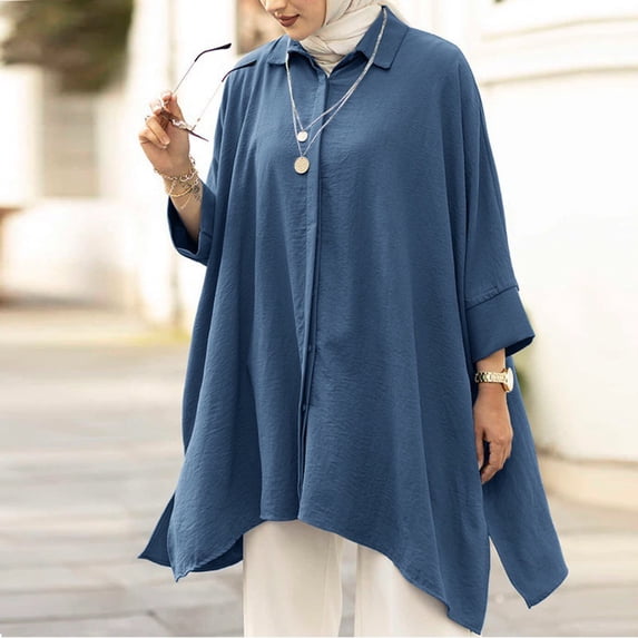2025 New Fashion Plus Size Women'S Spring/Summer Solid Color Crew Neck-Point Sleeve Casual Shirt Top