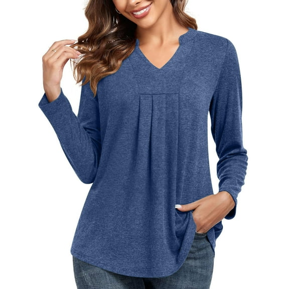 2025 New Fashion Plus Size Women Summer Fashion Casual Solid Color V Neck Loose T-shirt Long SleevedTops Blouse Pullover