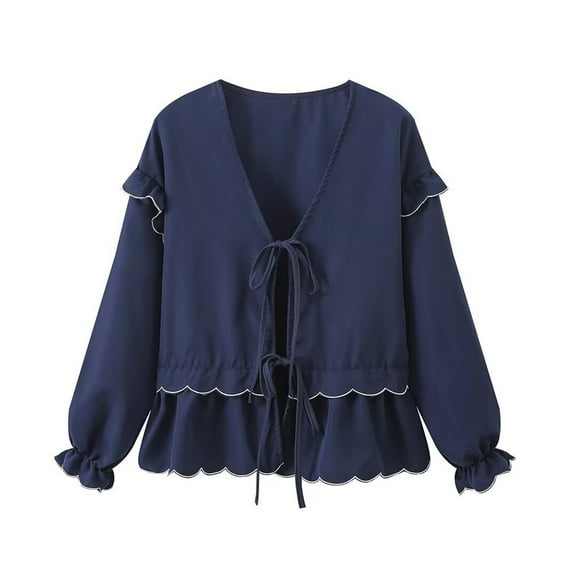 2025 New Fashion Plus Size Women's Fashion Summer V-Neck Long Sleeve Solid Color Casual T-shirt Blouse Tops