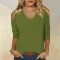 thumbnail image 1 of 2025 New Fashion Plus Size Women's Fashionable Solid Color T-shirt 3/4 Sleeve Shirt V-neck Casual Top, 1 of 6