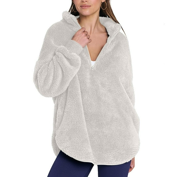 2025 New Fashion Plus Size Women's Round- Neck And Winter Loose Solid Pocket Warm Long Sleeve Blouse Tops