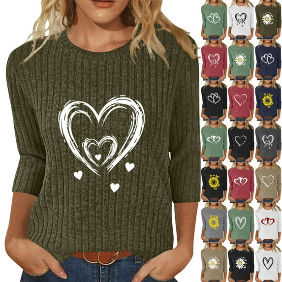 2025 New Fashion Plus Size Women's Solid Casual 3/4 Sleeve T-Shirts Loose Round Neck Cute Tunic Tops Basic Tees Blouses