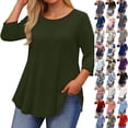 thumbnail image 1 of 2025 New Fashion Plus Size Women's Solid Casual 3/4 Sleeve T-Shirts Loose Round Neck Cute Tunic Tops Basic Tees Blouses, 1 of 7