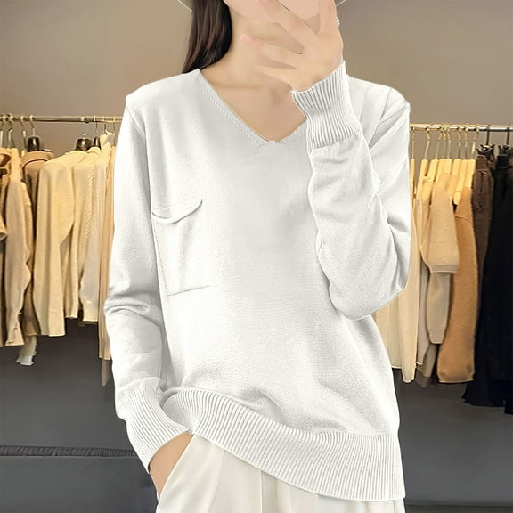 2025 New Fashion Plus Size Women's Solid Color Long Sleeved V-neck Knitted Shirt With A Stripe Top